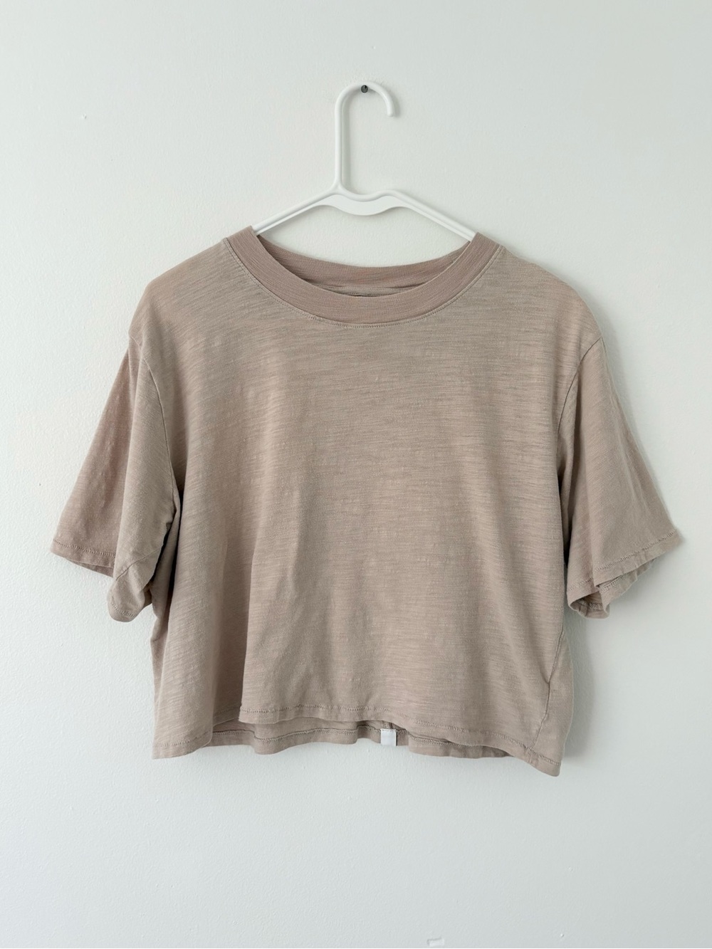 The Drop Beige Two Tone Collar Oversized Cropped Short Sleeve Tee Size Medium